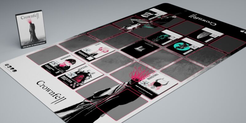 The Crownfell core game, laid out on the optional playmat.