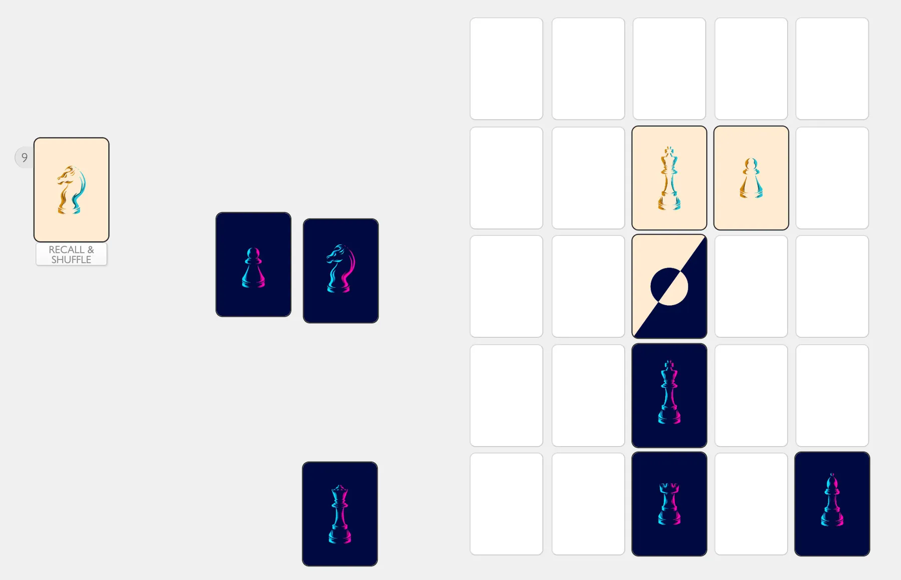 A screenshot of some digital chess cards on a 5x5 grid.